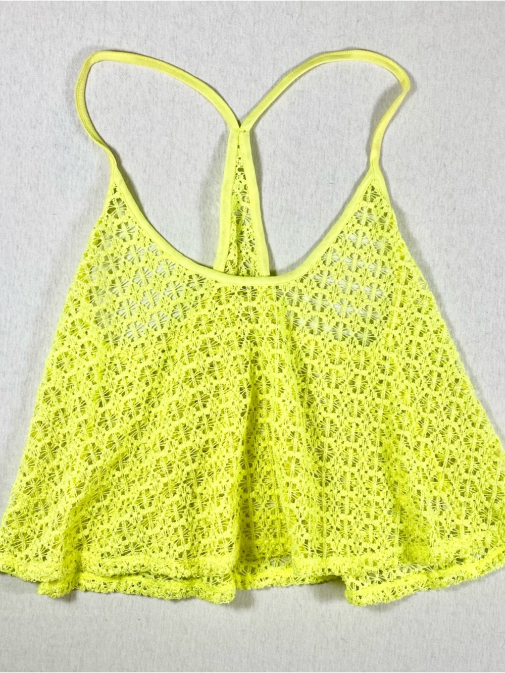 PINK Victoria's Secret Neon Yellow Crochet Racerback Swim Coverup